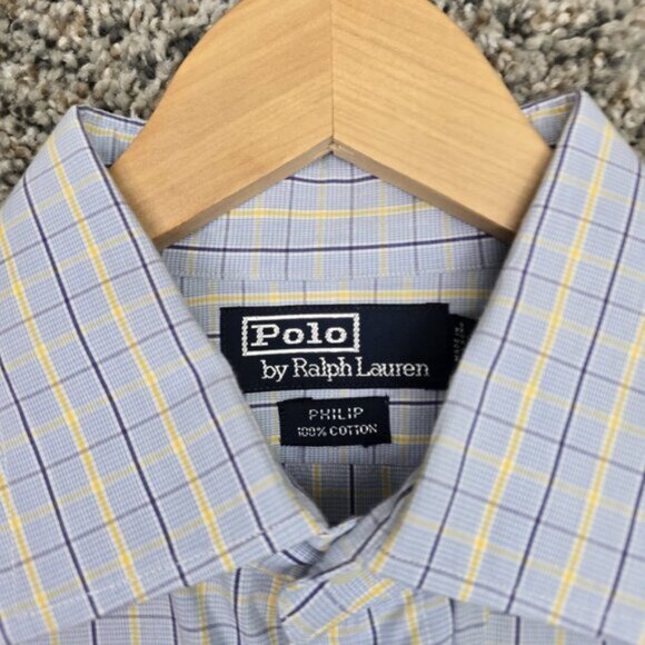 Polo by Ralph Lauren Shirt Mens 15.5 32 33 Blue Plaid Button Up Phillip Cotton - Picture 6 of 7